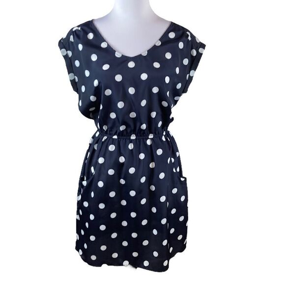 Gap Navy With White Polka Dots Short Sleeve Fit And Flare Dress, Size M - Picture 1 of 6